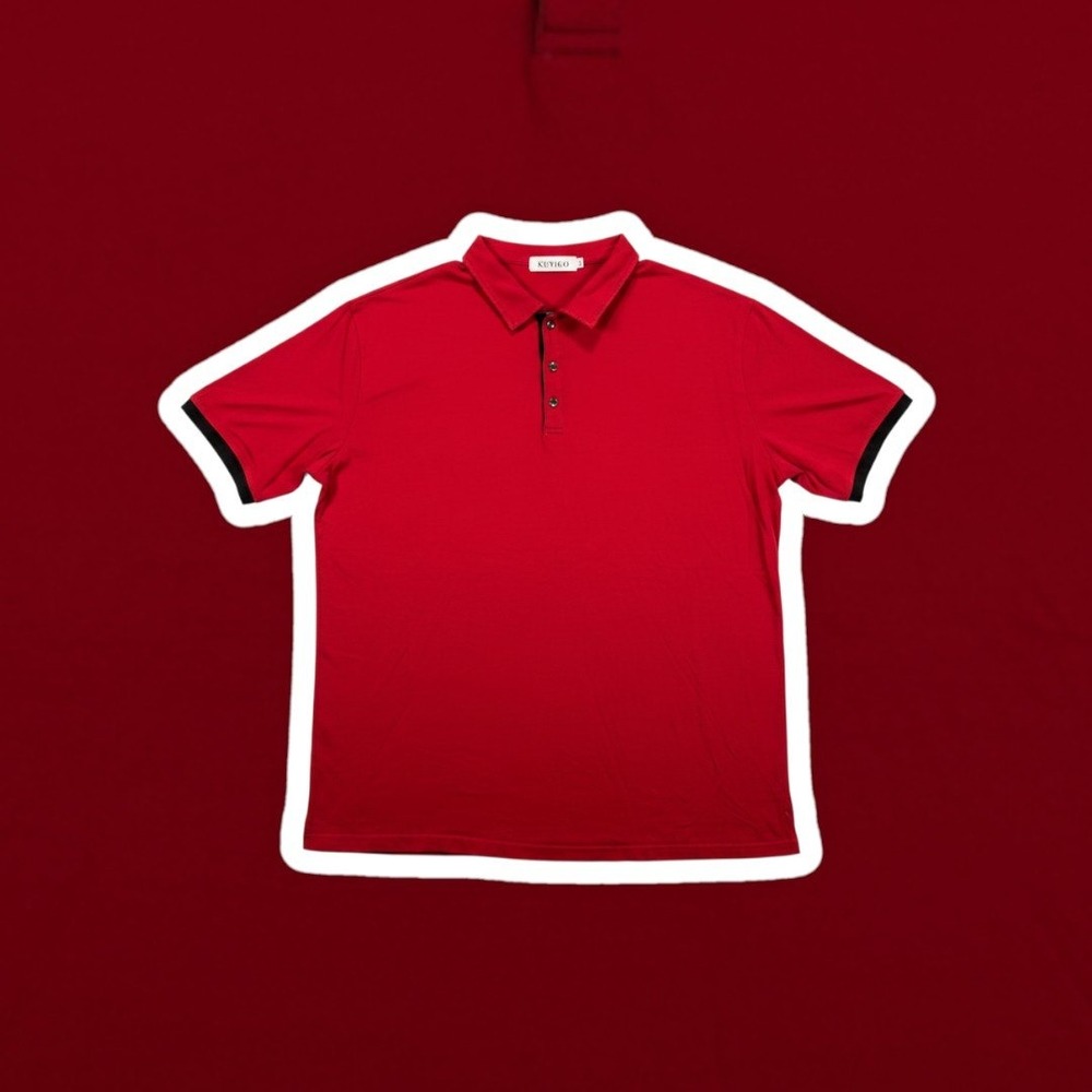 Kuyigo Polo Shirt Mens XL Red Black Trim Short Sleeve Casual Cotton Blend 0485